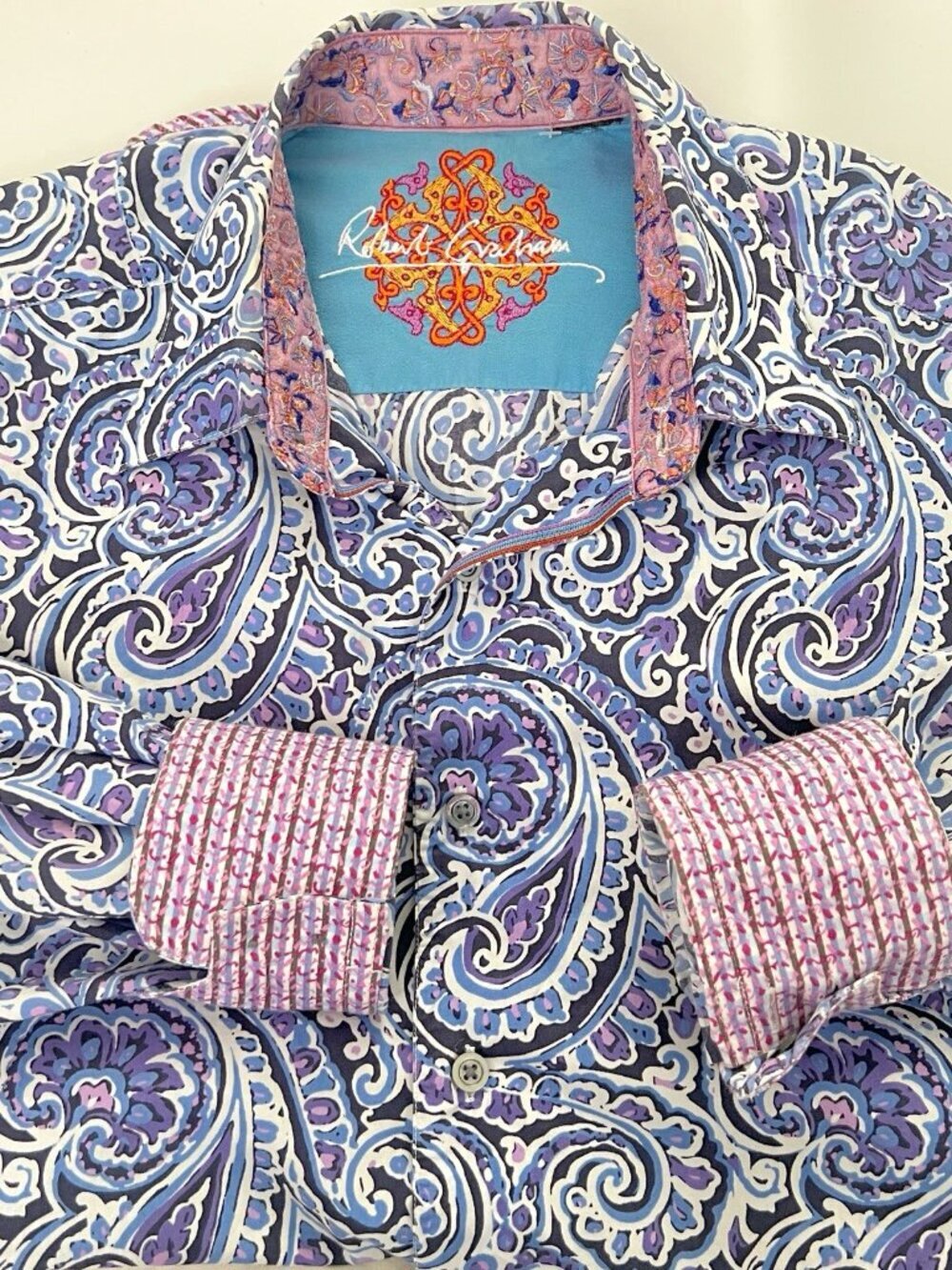 NEW Robert Graham Men's Paisley Button-Down Shirt Blue Purple Long Sleeve LARGE - Picture 10 of 10